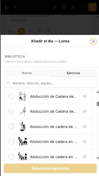 Captura real de SomaUp - Registro de ejercicios: ejercicios agregar
