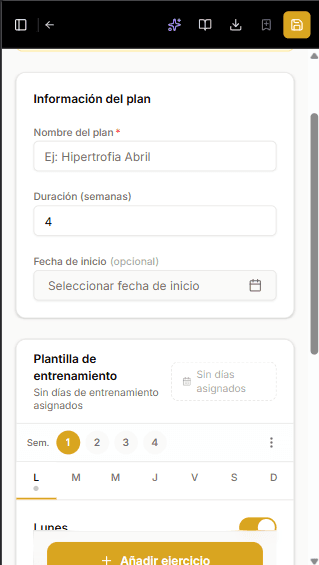 Captura real de SomaUp - Registro de ejercicios: registrar ejercicios